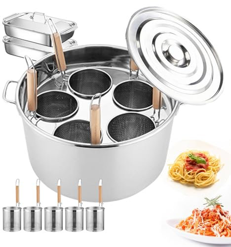 QUSYZD Set di cuoci Spaghetti e tagliatelle a 5 Fori/pentole per Pasta e pentole con 2 teglie da Forno/pentole per Cottura a Vapore/Gancio per cestello Filtro/puoi Cucinare Diversi Tipi d,