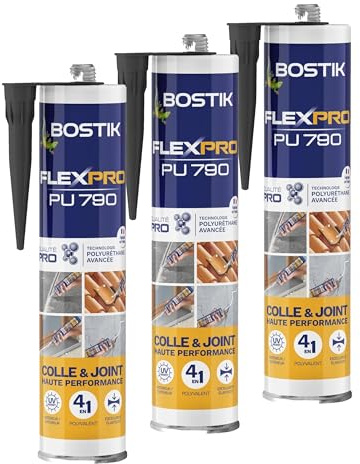 Bostik Mastic Colle & Joint Polyuréthane Premium P790 Noir, Multi-Usages, Intérieur et Extérieur, Cartouche de 300 ml (Lot de 3)
