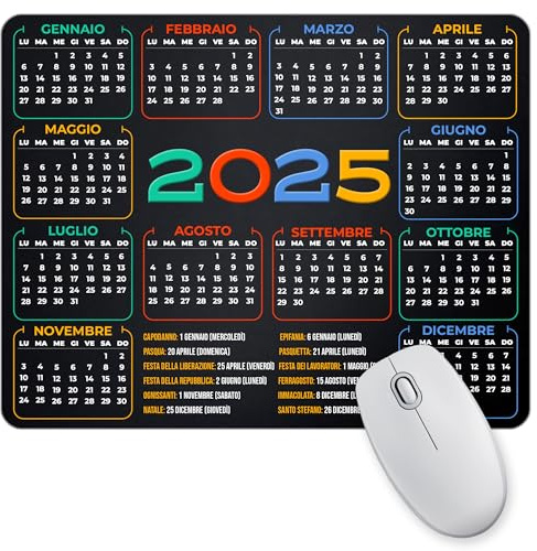 WELCOMAT Tappetino Mouse Calendario - 18x23cm - Mousepad, Impermeabile, Antiscivolo, Antipolvere, Per ufficio, Gaming, base in gomma, portatile