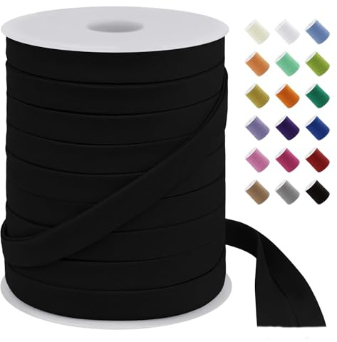 LEREATI Cinta Bies Costura, 12mm x 50m Cinta Algodon y Polialgodón, Cintas al Sesgo para Coser, Tejer, Costura, Manualidades de Bricolaje (Negro)