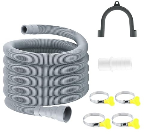 Washing Machine Drain Hose Extension Kit - Universal for Dishwasher, Washer, Dehumidifier - Flexible With 2 Clamps, 1U Holder (16.4 FT)