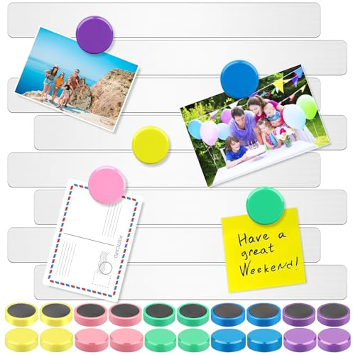 Yegookay 8 Stück Magnetstreifen Selbstklebende mit 20 Stück Starke Magnete Magnettafel Memoboardl Rostfrei DIY Magnetleiste Mehrzweck Geeignet für Büros Pinnwände Fotowände Akten und Kühlschränke