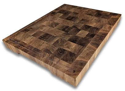 Hackblock XL Schneidebrett Stirnholz Eiche – 50x40x4,5 cm – Premium Tranchierbrett aus Holz mit Saftrille & rutschfesten Füßen – Profi-Qualität für Küche, Fleisch & Gemüse