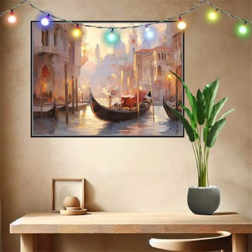 Venedig, Landschaft Malen nach Zahlen für Erwachsene Anfänger,DIY Paint by Numbers Acrylpigment Ölgemälde Kunsthandwerk Kit,Bastelset Malen Nach Zahlen Kinder für Geschenk Home Wand Décor (30x40cm)