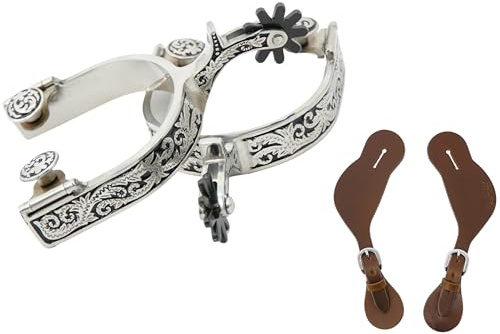 Jeereal Westernsporen mit Sporenriemen, gravierten Besätzen und Rowel, für Damen und Herren