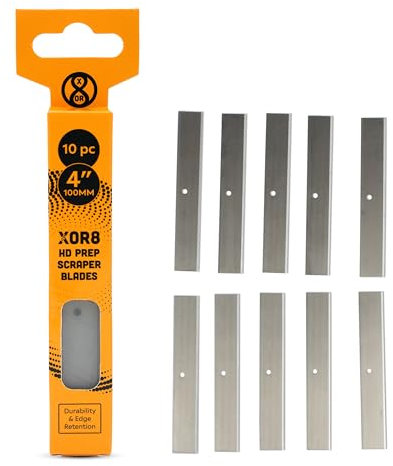 XOR8 HD Prep Scraper Blades – 4”/100mm, 10-Pack Razor-Sharp Blades for Tough Removal Tasks, Heavy-Duty Construction, Durable and Efficient for Paint, Adhesive, and Debris