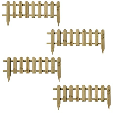 Wooden Picket Fence Panels – Decorative Garden Edging Fencing for Lawn Driveway & Paths Large Pressure Treated Timber Border Easy Install Rot Resistant 40x99cm (4)