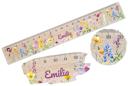 Holz - & Pflanzen - Wildblumen Lineal 20cm Wild Blumen Lineale Blumenwiese I Schulkind Geschenk Einschulung Geschenke Schuleintritt Geschenk Schuleinführung - 20 cm - Holz