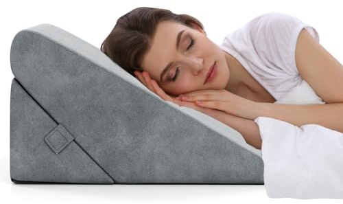 COSTWAY Coussin de Lecture, Oreiller Anti-Stress Triangulaire, Coussin Thérapeutique Post Opératoire, Élévateur de Jambes, Poignée, Housse Amovible Respirante, Soulager Douleur de Dos, Genoux, Gris
