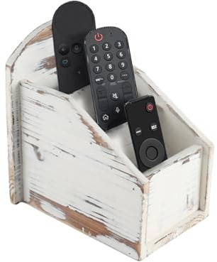 ZoeQide Soporte de mando a distancia de madera, color blanco agua, estilo shabby chic, organizador con 3 compartimentos, mando a distancia, para salón, mesa, organizador de control remoto