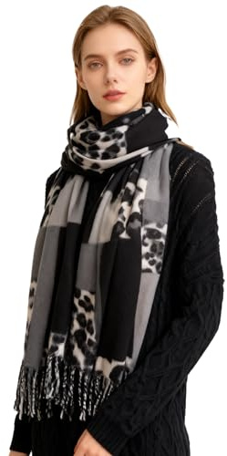 ZCJ Schal Damen Warm Herbst Winter Leopardenmuster - Kaschmir Gefühl Leo Halstuch mit Fransen, Winterschal für Damen als Premium Tuch & Animal Print Schals und Tücher für Abendkleid