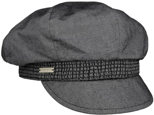 Seeberger Uni Chambray Ballonmütze Schirmmütze Schildmütze Newsboy Cap Damen - mit Schirm Frühling-Sommer Frühjahr Sommer - One Size schwarz