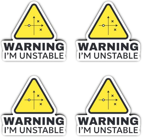 Aufkleber: 150 mm, 4 Stück - Warning I’m Unstable Großes Elektro Warnschild