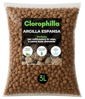 CLOROPHILLA Argilla Espansa Naturale per Piante 6–20 mm | Terriccio Drenante, Aerazione, Pacciamatura Decorativa | Ideale per Vasi, Fioriere e Idrocoltura – 1L / 3L / 5L / 10L (3 LITRI)