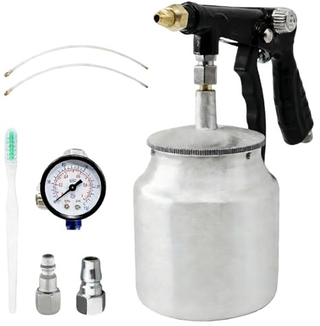 Unterbodenschutz Pistole Druckluft für Unterbodenschutz, Rostschutz, Autolack, Hohlraumversiegelung, Druckluft Sprühpistole 1000ML Aluminiumlegierung mit Manometer, 360° / Gerader Sprühschlauch