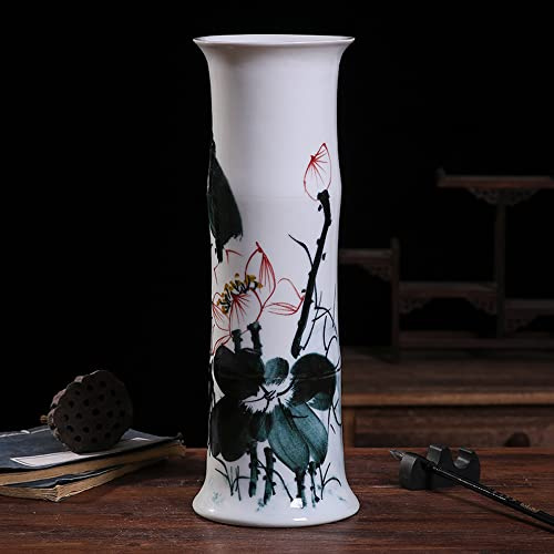 WDSOPK Jarrón De Cerámica De Bambú Rico Pintado A Mano De Jingdezhen,Arreglo Floral Hidropónico De Tubo Recto para Sala De Estar.(F)