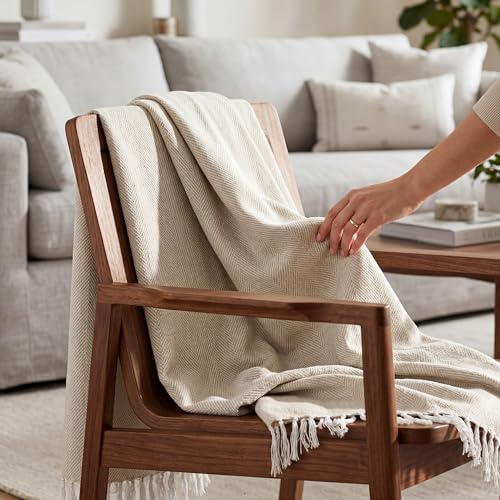 Chevron-Sofadecke – Weiche und warme Decke für Couch, Sofa und Bett – Waffelstruktur, gemütlich, flauschig und leicht – Beige, 50 x 60 Zoll