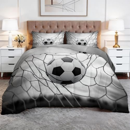 XCQHZYQ Edredon Nordico Cama 180 Minimalista Fútbol Red, Colcha Relleno Nordico 240x260 cm de Microfibra, Edredón 4 Estaciones Reversible Gris, con 2 Fundas de Almohada 50x75 cm