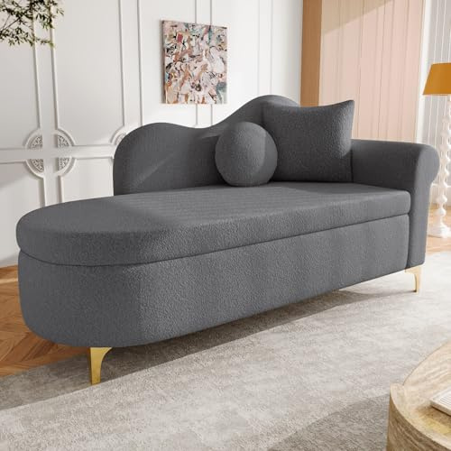 Merax Einzelsofa mit Schlaffunktion, Multifunktionale Chaiselongue mit Stauraum, Modernes Design, Wellenförmige Rückenlehne, Hochdichtes Sitzkissen, Lenden‑ & Nackenkissen, Grau