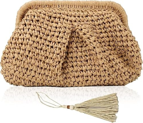 Hwanme HANDBAG Straw Bags for Women, Beach Bags, Summer Straw Shoulder Handbag Hand Woven Tote Bag for Beach Travel Holiday Outdoor Work Shopping