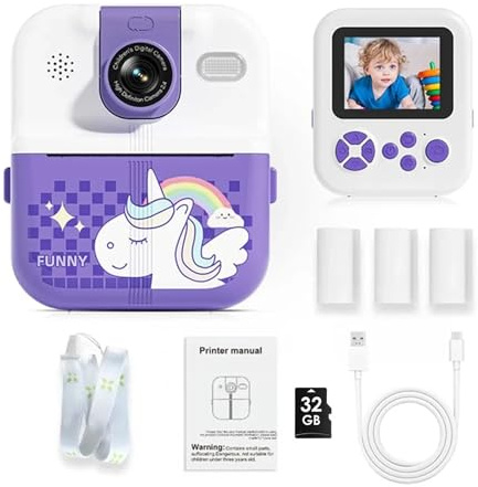 Macchina fotografica for bambini Stampa istantanea Connessione Bluetooth Foto 1080P HD Macchina fotografica for bambini for ragazze Ragazzi 3-12 anni Regali di compleanno di Natale(Purple)