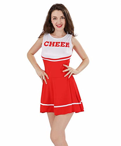 ThreeH Damen Cheerleader Kostüm Halloween Weiterführende Schule Uniformkleid Keine Pompons C40,Red
