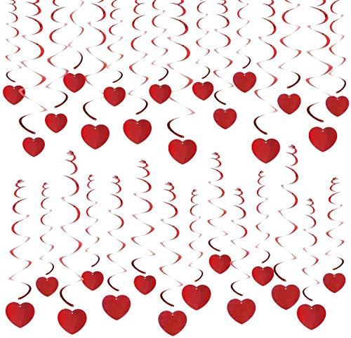 HOWAF Valentinstag Deko Rot Herzen Deckenhänger Spiral Girlanden Herz Deko für Romantisch Deko Hochzeit Dekoration Heiratsantrag Deko Geburtstag Party Antrag Deko, 30-teilig