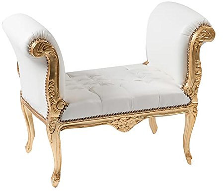 arterameeferro Divanetto Panchetta Silver capitonnè stile Barocco oro con pelle bianca