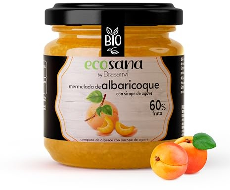Drasanvi Mermelada Extra Albaricoque S/Azucar Bio 260G Ecosana 260 g | Extra de Albaricoque sin Azucar Anadido, Certificada BIO, Alto Contenido en Fruta, Ideal para el Desayuno, Vegana Diariamente