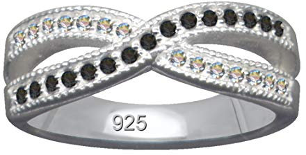 Ring Unendlichkeit Echt Sterling Silber 925 Zirkonia Kristalle Schwarz Liebe Glaube Hoffnung Emotion Symbol Motiv Stil Objekt extravagant neu gut schön modisch weiss klar transparent