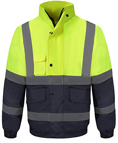 Yukirtiq Herren Warnschutz Arbeitsjacke Wasserfeste Winddichte Pilotenjacke Warnschutzjacke Gepolstert Reflektierende Jacke Winter Arbeitskleidung, Gelb+Blau, XL