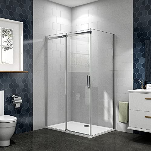 Porta Scorrevole con Parete Fissa Misura 100x80 cm per Box Doccia Angolare Alto 195 cm in Vetro Temperato Trasparente Anticalcare da 8 mm Cromato Lucido