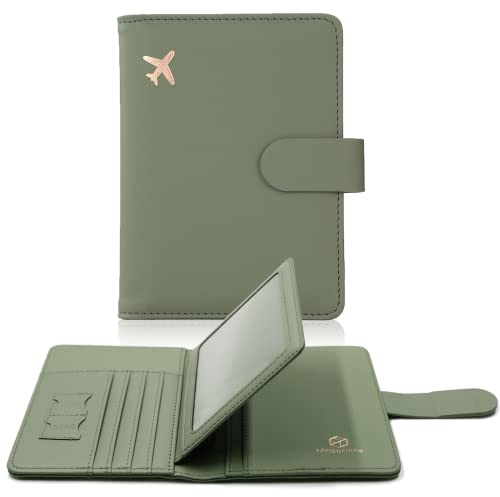 Melsbrinna Soporte para Pasaporte, Ranuras para Tarjetas, Bonita Funda para Pasaporte para Mujeres/Hombres, Cartera de Viaje Impermeable con Bloqueo RFID, Verde Musgo, Viajes
