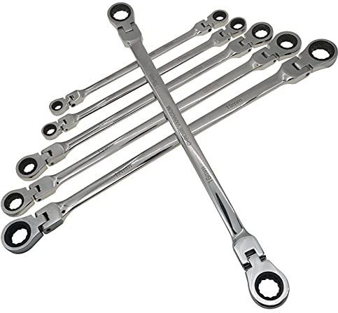 YCTMALL Metrisches 12 Größen, extra langes Getriebe-Ratschenschlüssel-Set, 8 mm-19 mm, aus Chrom-Vanadium-Stahl, drehbarer Kopf