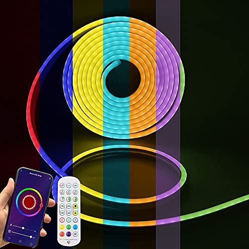 HEGEHE RGB Neon LED Streifen Strip, Wasserdicht Diffusion Silikon Flexibel LED Lichtband Neon Schlauch, Smart App Control, Musiksync, mit Fernbedienung, Kompatibel mit Alexa Google Assistant (2M)
