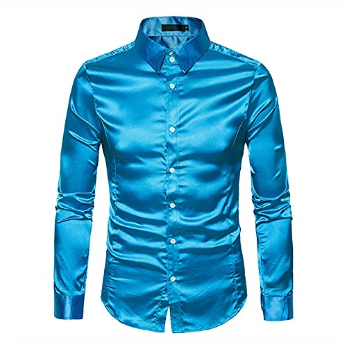 SatéN Liso para Hombres Camisa De Esmoquin De Color Puro para Hombres Camisa De Vestir Formal para Hombres Camisa De Manga Larga con Botones Y Botones Camisa De Negocios Informal Camisa Casual De