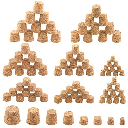Keadic 120 Pcs 8 Sizes Wooden Tapered Cork Plug Assortment Set Soft Wood Wine Bottle Corks Stoppers Replacement for for Wine And Beer