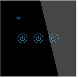 Lancoon Interruptor de Pared táctil con Indicador LED Azul Control de Voz Remoto Inteligente Inalámbrico Función de Temporizador para Compartir en Familia Se Requiere Cable Neutro(Negro,3unidades)