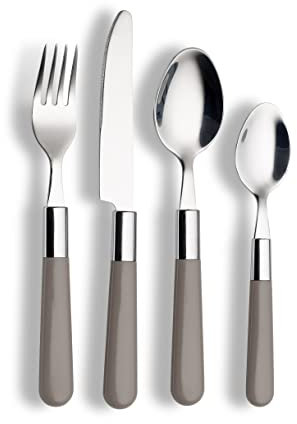 Echtwerk Besteck Set “Bistro“, mit Kunststoffgriffen, Campingbesteck, Picknickbesteck, leichtes Reisebesteck, Outdoor-Besteck für Grillen im Freien, 16-teilig, bis zu 4 Personen, Edelstahl 18/0, Grau