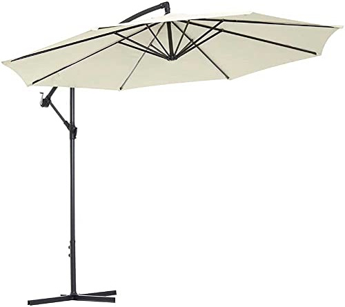 BAKAJI Ombrellone da Giardino Decentrato 3 x 3 Mt Palo in Metallo Chiusura a Leva Base a Croce Sistema Air Vent Arredamento Esterno Gazebo Piscina Giardino Terrazzo Ambienti Esterni (Beige)