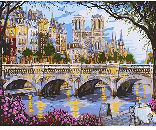 Acrylfarbe Nach Zahlen Ölbild Auf Leinwand Handgefertigt Zum Zeichnen Landschaft Stadt Diy Bastelsets Für Erwachsene Heimdekoration Kunst, Rahmen Zum Selbermachen, 50 X 70 Cm Digitales Ölgemälde Diy