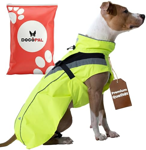 DOGOPAL Impermeabile cane taglia grande, media, piccola | Impermeabile catarifrangente, Pettorina cane leggera con apertura per guinzaglio (Giallo, S)