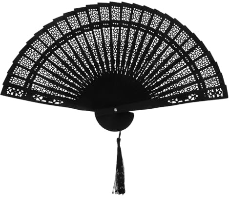 Hoement Chinesischer Handventilator Aus Sandelholz Mit Schnitzmuster Und Weißer Organza-Tasche Faltfächer 8 Zoll Für Hochzeit Party Und Zeremonie
