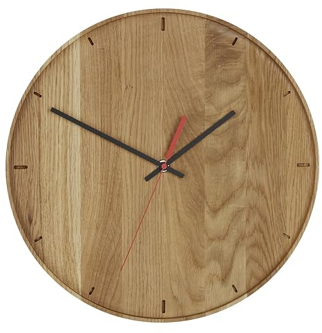 TFA Dostmann Analoge Wanduhr aus Eichenholz, 60.3070.01, 35cm, Massivholz, für Innen als Dekoration, Küchenuhr, im Eingangsbereich, Wohnzimmer oder Büro, Holzuhr, Eichenuhr, modern, braun