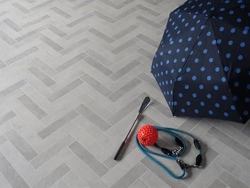 Alpha-Tex PVC Bodenbelag Vinylboden in hellem Fischgrät Design, Zuschnitt (2m breit, 3,5m lang)