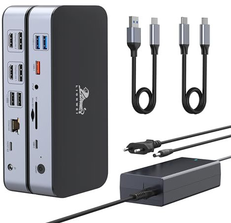 DisplayLink Docking Station Dual Monitor 15 in 1 Universal Dockingstation USB C Dock mit Dual 4K DisplayPort & HDMI für MacBook M1/M2, 120W Netzteil, 2.5G Ethernet, USB 3.1/3.0/2.0, SD/Micro SD, Audio