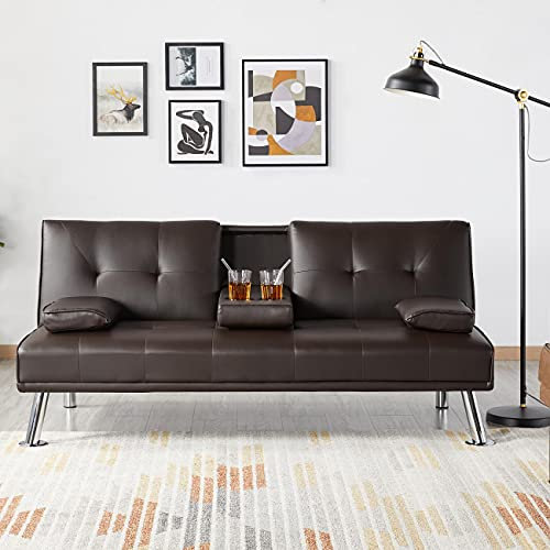 Yaheetech Klappbares Schlafsofa Couch mit Bettfunktion Bettsofa mit Großer Liegefläche von 167 cm L × 94 cm B fürs Wohnzimmer/Schlafzimmer/Heimkino/Gästezimmer braun
