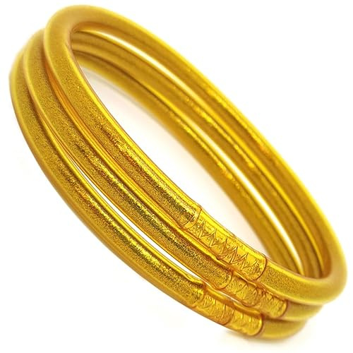 Ikaremin Bracciale Donna oro in Polvere d'Oro I Braccialetto donna Pack3 I Bracciali Donna I Bracciale portafortuna donna I Bracciale Donna oro I Bracciale Oro Donna I Regalo anniversario matrimonio