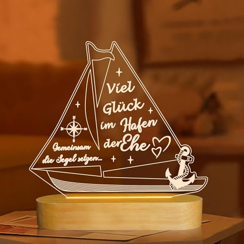 Ammonite Hochzeitsgeschenke für Brautpaar, Nachtlicht Warmes weißes Licht Holzsockellampen, Geschenke Schlafzimmer Dekoration