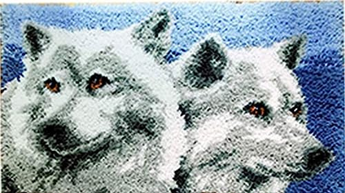 Raixleb Knüpfteppich zum Selber Knüpfen Set Erwachsene Vorbedruckt Leinwand All-In-One Set 51x38cm DIY Latch Hook Kits für Anfänger Profi für Hause Sofa Wandteppich Ideal Geschenke Wolf